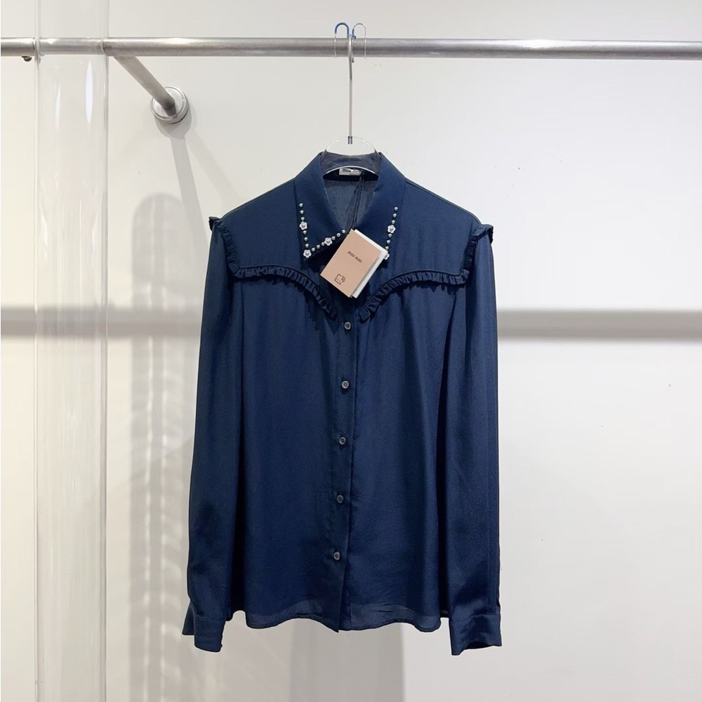 🚩steal authentic Miu Miu Dark Blue Button Down Shirt